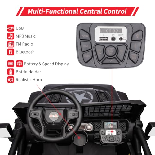 Garvee Ride - P Series: 2 Seaters Kids Ride On Truck With Remote Control,20“ Large Seat Ride On Car for Toddlers, 24V 9AH Electric Vehicle Car With Led Light,Large Storage Space, Bottle Holder,Music, Horn for 3-8 Years,Black
