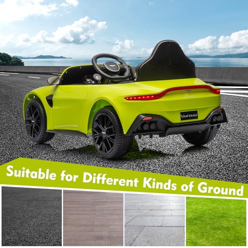 Garvee Ride - P Series: 12V Ride on Sports Car for Kids Licensed Aston Martin Battery Powered Car Toddles Ride on Toy with Remote Control, Horn, Soft Start, LED Lights, Music, USB, Electric Vehicle for Boys Girls (Green)