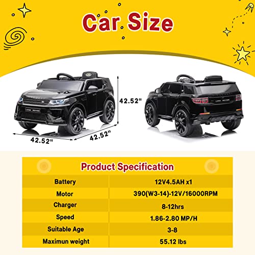 Garvee Ride - P Series: 12V Land Rover mini Kids Ride-On Car: Remote Control, LED Lights, Bluetooth, Music, Radio, Battery Powered, for Ages 3-8 - Black