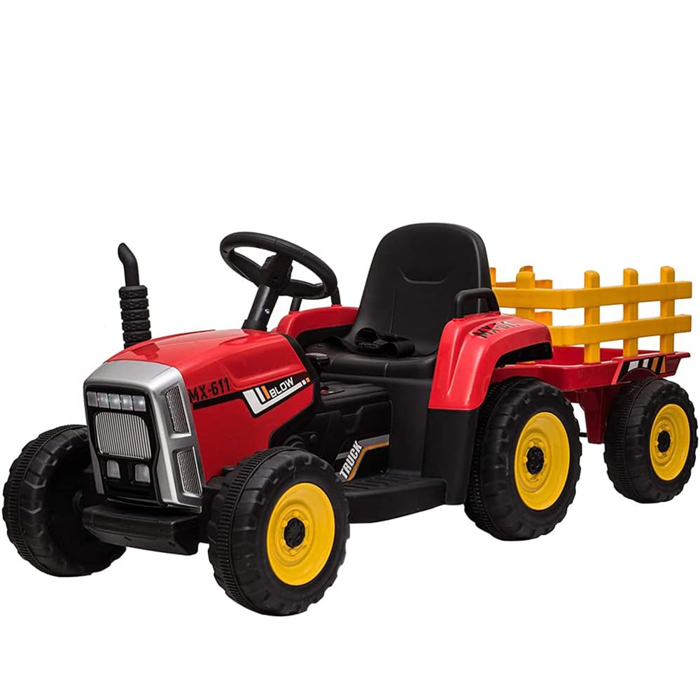 Garvee Ride - P Series: 12V Electric Tractor & Trailer for Kids, 3-6 Yrs - With RC - Red / 25W