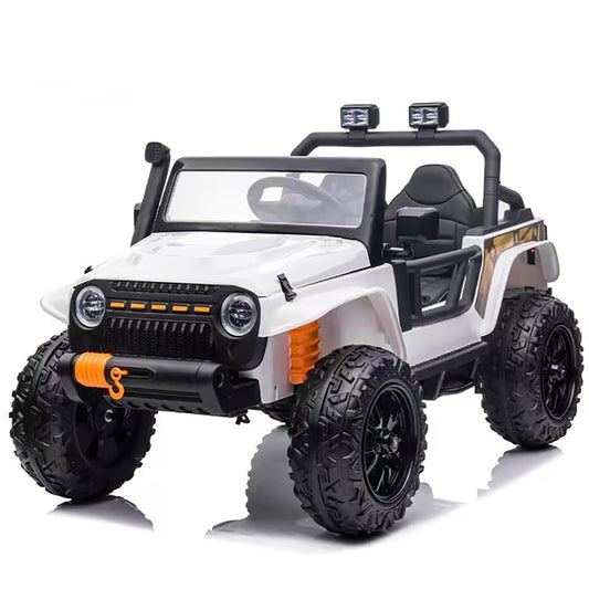 Garvee Ride - P Series: 24V 2 Seater Ride On Truck Car For Kid age 3 - 8 years, w/Remote Control, 4-Wheeler Suspension, 4x55W Powerful Engine, 4WD Battery Powered, LED Lights, Soft Braking - White