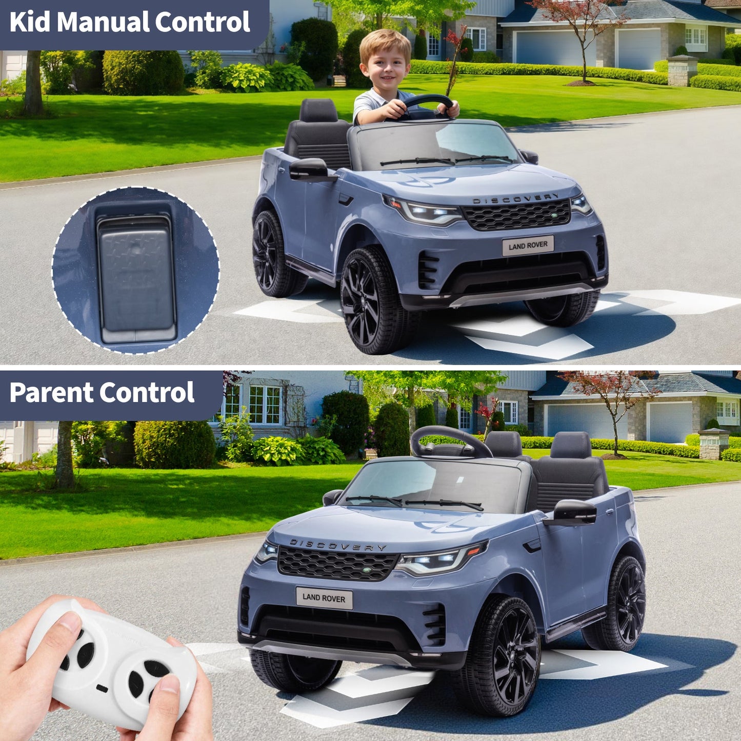 Garvee Ride P Series 12V Kids Ride On Car Land Rover Style Dual Motors 3 Speed Modes 4.5Ah Battery Safety Seatbelt Remote Control Black Outdoor Play - Light Blue