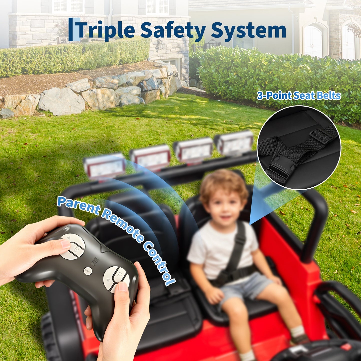 Garvee Ride - P Series: 2 Seater Ride On Car for Kids, 24V Electric Truck with Parent Remote Control, Spring Suspension, 2 Speeds, LED Headlight & Music Player, Kids Electric Vehicle for Aged 3-8 Years