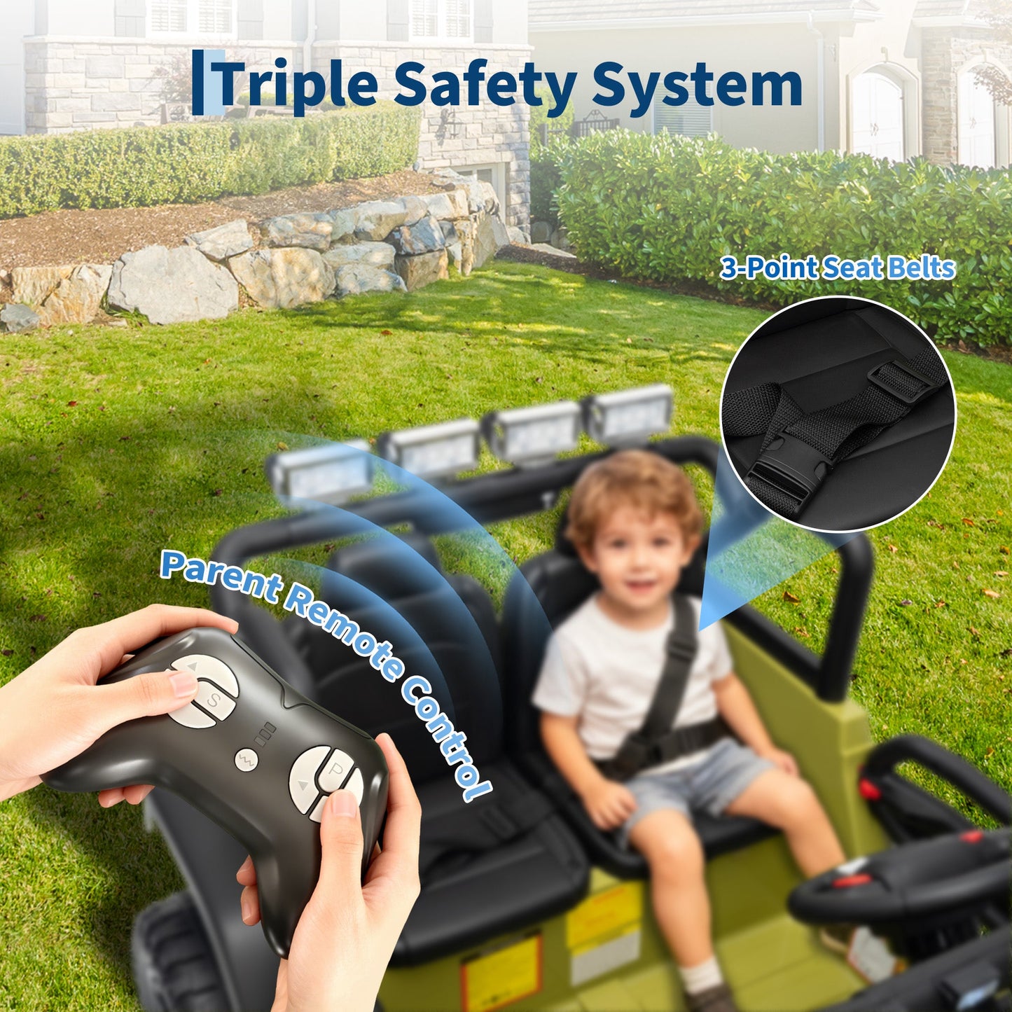 Garvee Ride - P Series: 2 Seater Ride On Car for Kids, 24V Electric Truck with Parent Remote Control, Spring Suspension, 2 Speeds, LED Headlight & Music Player, Kids Electric Vehicle for Aged 3-8 Years