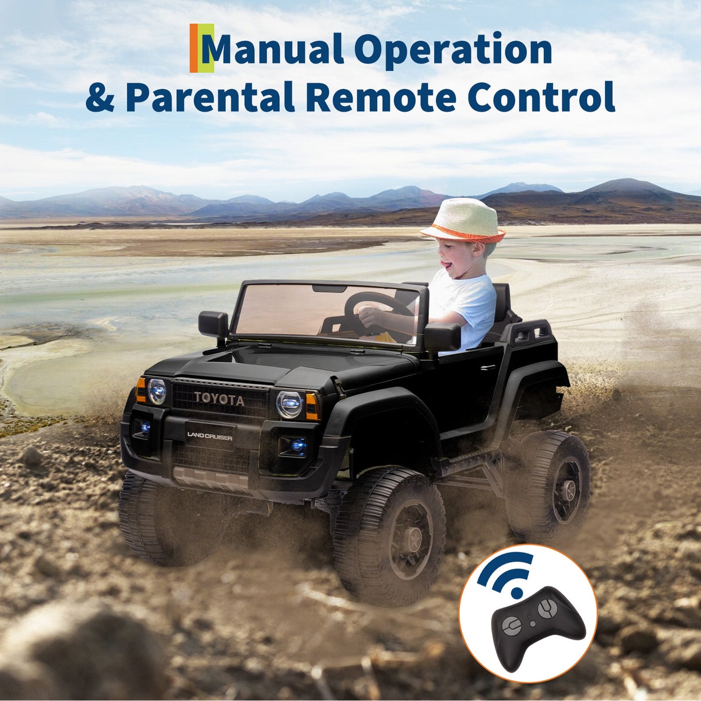 Garvee Ride P Series 24V Kids Electric Ride-On Car w/Parent Remote Control, 4WD/2WD Switch, Bluetooth Music, LED Lights & Shovel – 2-Seater Off-Road Toy for Over 3 Years, ASTM/CPSIA Certified