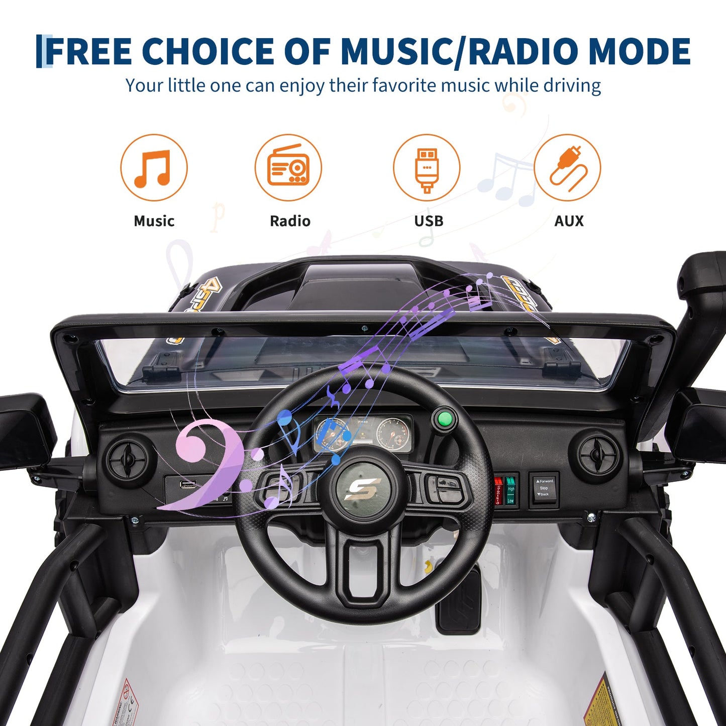 Garvee Ride - P Series: 24V 2 Seater Ride On Truck Car For Kid age 3 - 8 years, w/Remote Control, 4-Wheeler Suspension, 4x55W Powerful Engine, 4WD Battery Powered, LED Lights, Soft Braking - Black and White Mix