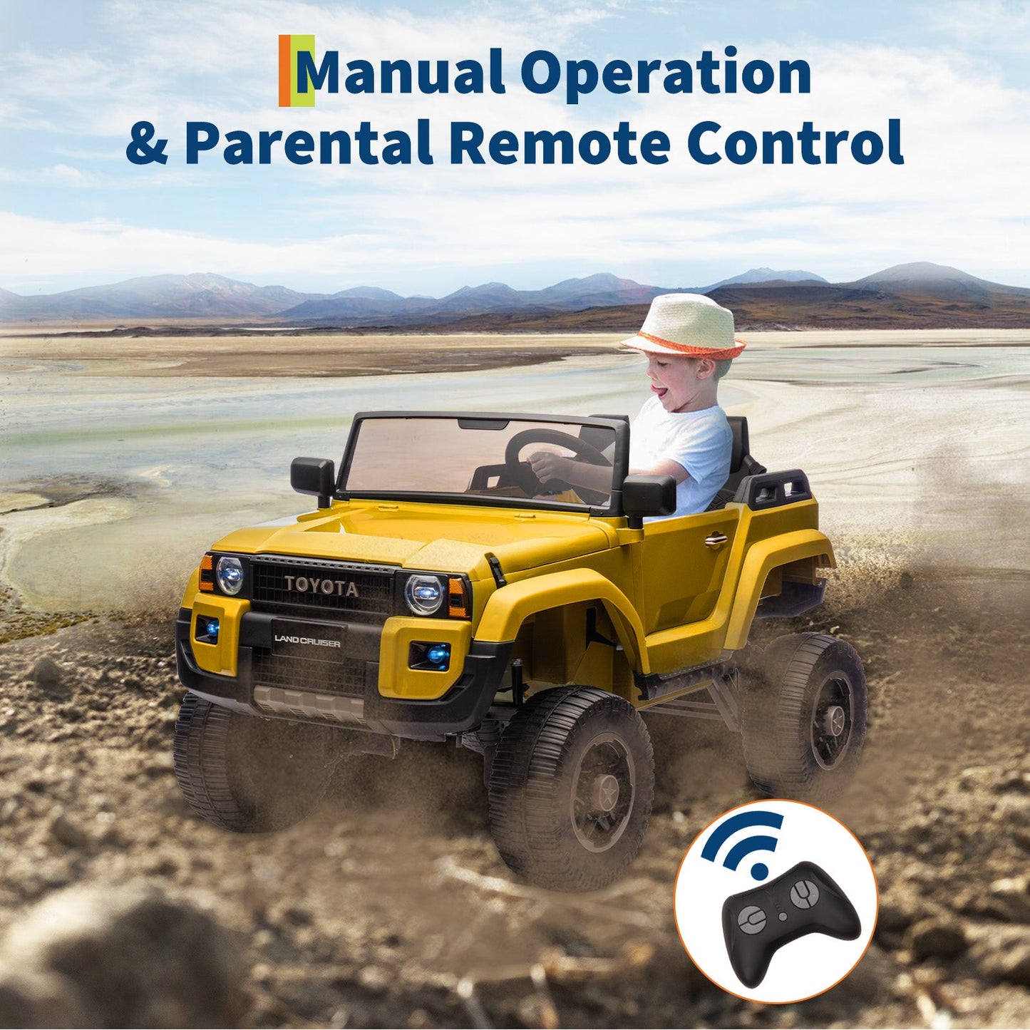 Garvee Ride P Series 24V Kids Electric Ride-On Car w/Parent Remote Control, 4WD/2WD Switch, Bluetooth Music, LED Lights & Shovel – 2-Seater Off-Road Toy for Over 3 Years, ASTM/CPSIA Certified
