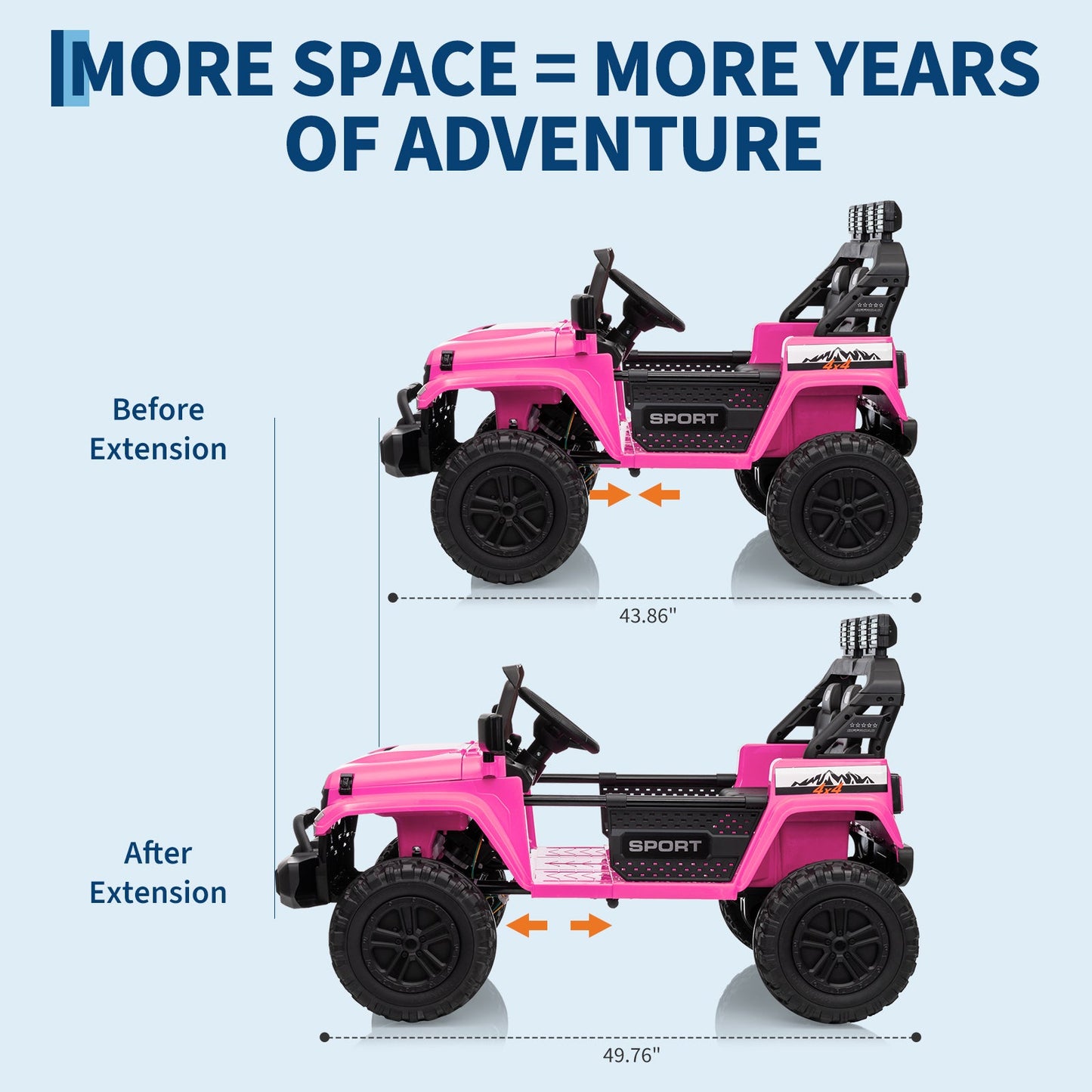 Garvee Ride - P Series: 24V Ride On Car, 4WD 2 Seater Kids' Electric Vehicle Truck with Remote Control, Adjustable Footwell Ride On Truck, 3 Speeds, Led Lights, Bluetooth, Pink