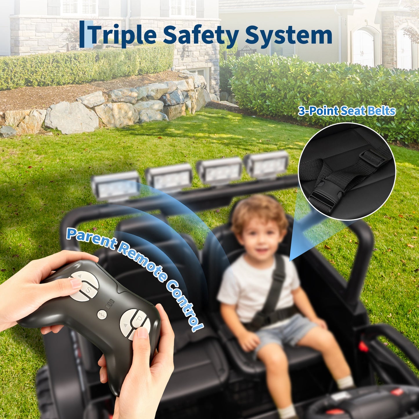 Garvee Ride - P Series: 2 Seater Ride On Car for Kids, 24V Electric Truck with Parent Remote Control, Spring Suspension, 2 Speeds, LED Headlight & Music Player, Kids Electric Vehicle for Aged 3-8 Years