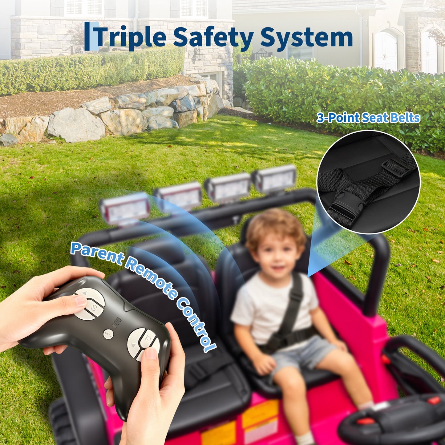 Garvee Ride - P Series: 2 Seater Ride On Car for Kids, 24V Electric Truck with Parent Remote Control, Spring Suspension, 2 Speeds, LED Headlight & Music Player, Kids Electric Vehicle for Aged 3-8 Years