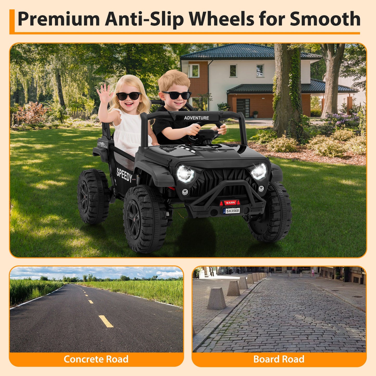 Garvee Ride P Series 24V Kids Toddler Ride On Truck 4WD 3 Speeds Large 7AH Battery Bluetooth MP3 Parent Safety Brake Red Outdoor Play - Black