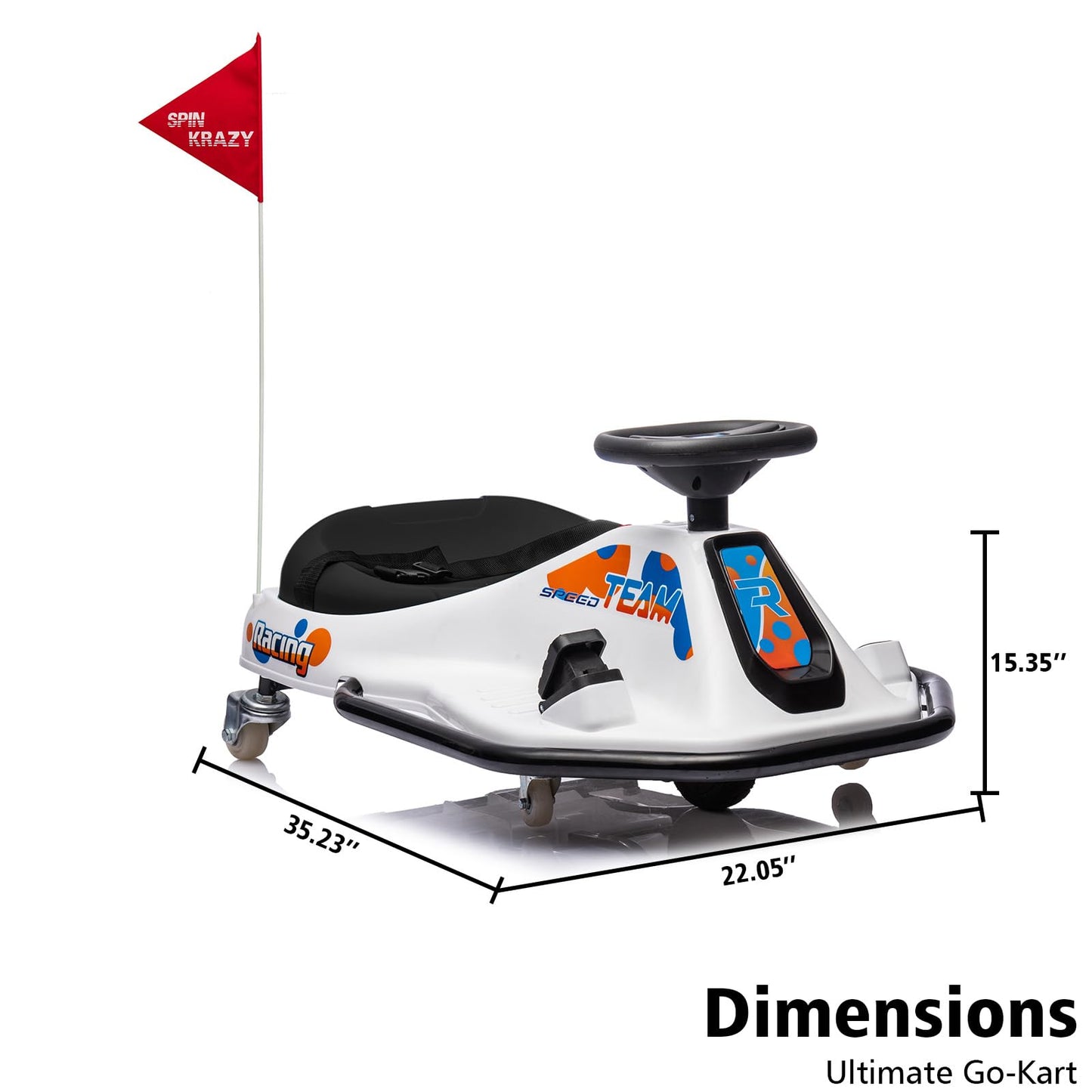 Garvee Ride - P Series: 360 Degrees Rotating Ride On Drift Car,Electric Drifting Go Kart,24V Ride On Race Car,Variable Speed for Kids,Simplified Drift System,Flashing Lights, Flag, Music - White