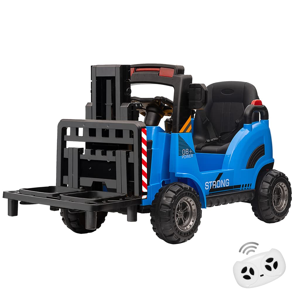 Garvee Ride - P Series: 12V Electric Forklift Ride-On: Liftable Fork, Remote, Music, Realistic Design, 66lb Load, for 3-7 Years - Blue