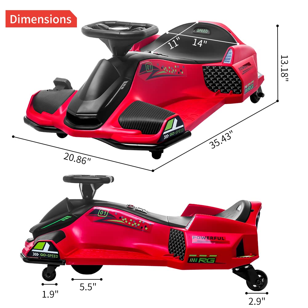 Garvee Ride - P Series: 12V Kids Ride on Drift Car for Kids, 7ah 45W Motor Electric Drifting Go-Kart Up to 5 mph Variable Speed, Built-in Music,Colorful Tail LED Light,USB,Low-Power Alarm,Max Load 110lbs, Blue - Red