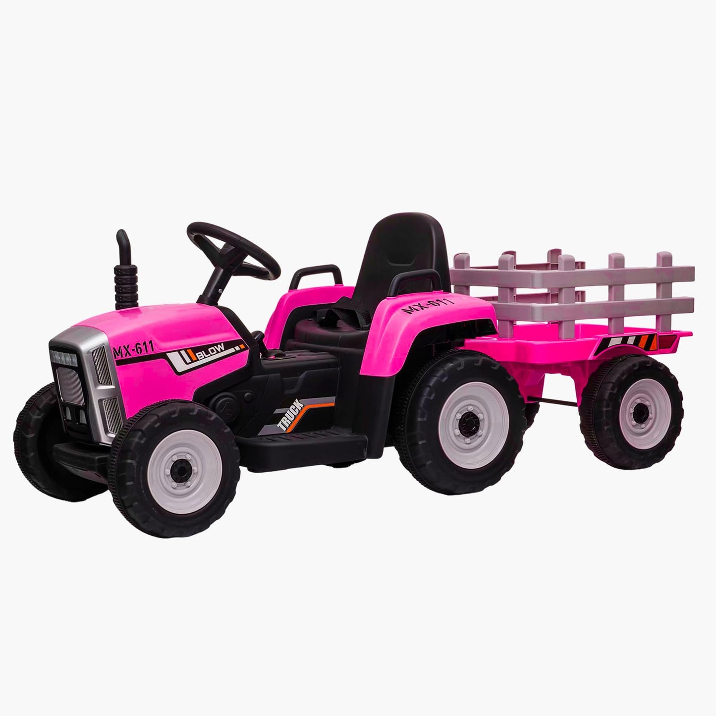 Garvee Ride - P Series: 12V Electric Tractor & Trailer for Kids, 3-6 Yrs - With RC - Rose / 35W