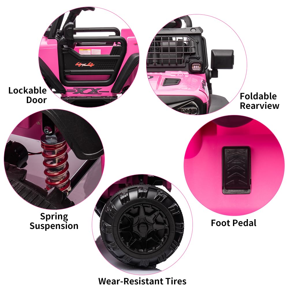 Garvee Ride - P Series: 2 Seaters Kids Ride On Truck with Remote Control,20“ Large Seat Ride On Car for Toddlers, 24V 9AH Electric Vehicle Car with Led Light,Large Storage Space, Bottle Holder,Music, Horn for 3-8 Years,Pink