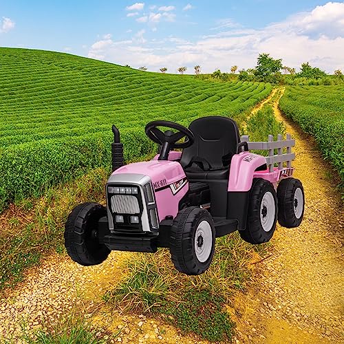 Garvee Ride - P Series: 12V Electric Tractor & Trailer for Kids, 3-6 Yrs - With RC - Pink / 25W