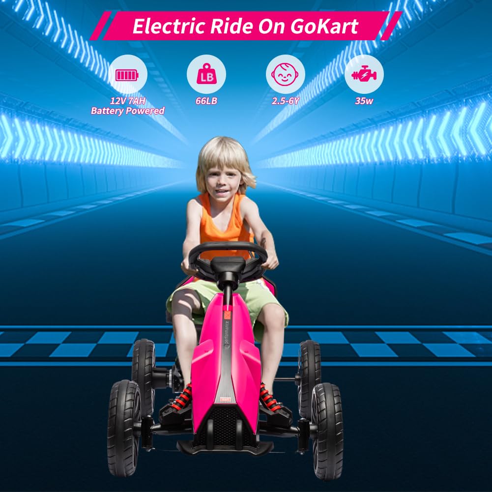 Garvee Ride - P Series: 12V Electric Go Kart for Kids,7Ah Battery Powered Car for Toddlers, Ajustable Seat, High/Low Variable Speeds,EVA Wheels, for 3-6 Years - Pink