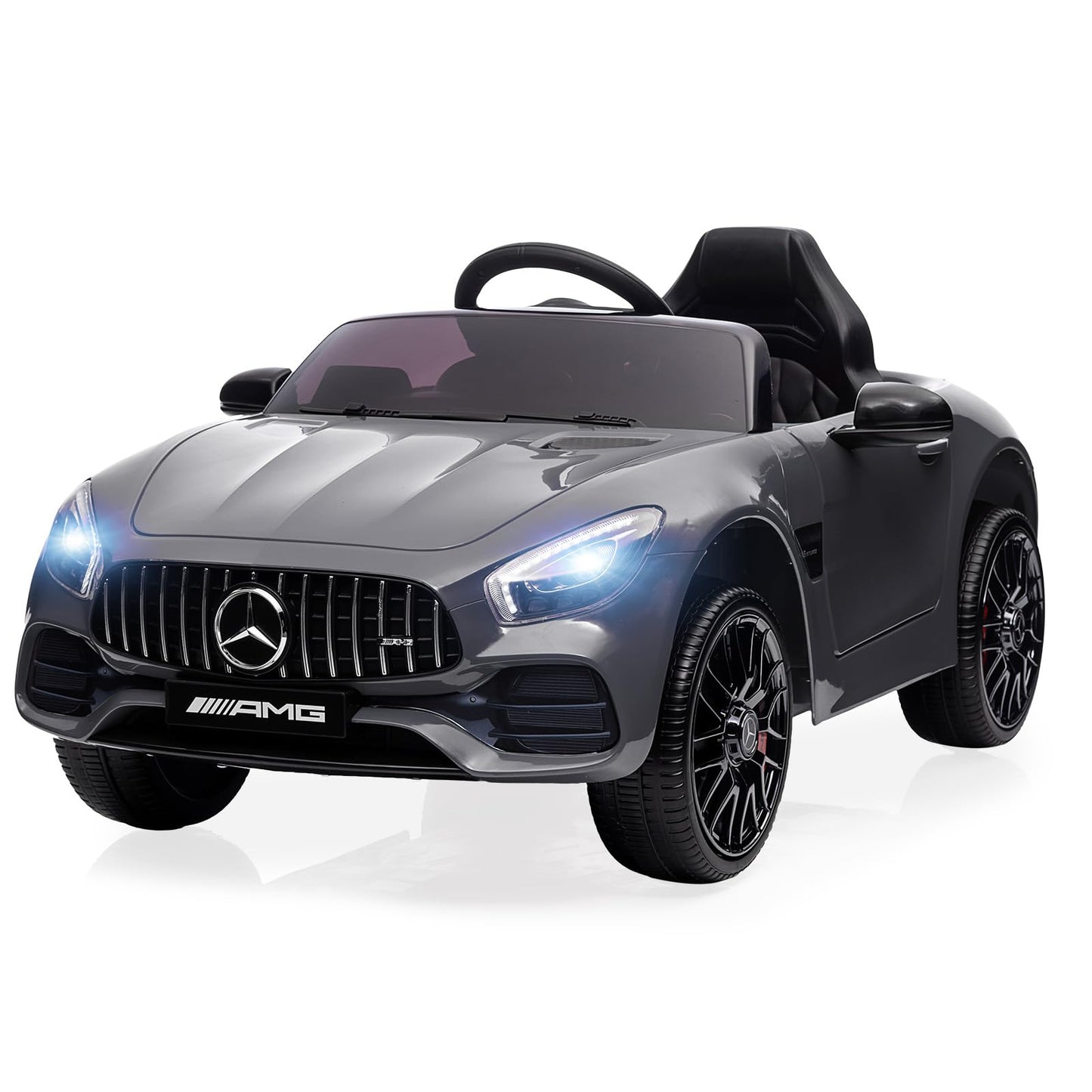 Garvee Ride Car for Kids, 12V Power Battery Electric Vehicles for 3-7 Toddlers, Licensed Mercedes-Benz with Remote Control, MP3 Player - Grey
