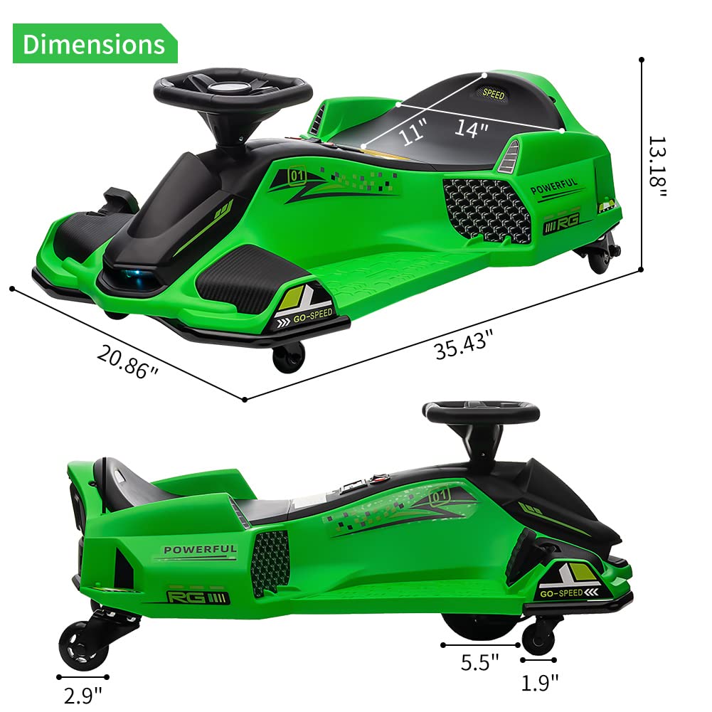 Garvee Ride - P Series: 12V Kids Ride on Drift Car for Kids, 7ah 45W Motor Electric Drifting Go-Kart Up to 5 mph Variable Speed, Built-in Music,Colorful Tail LED Light,USB,Low-Power Alarm,Max Load 110lbs, Blue - Green