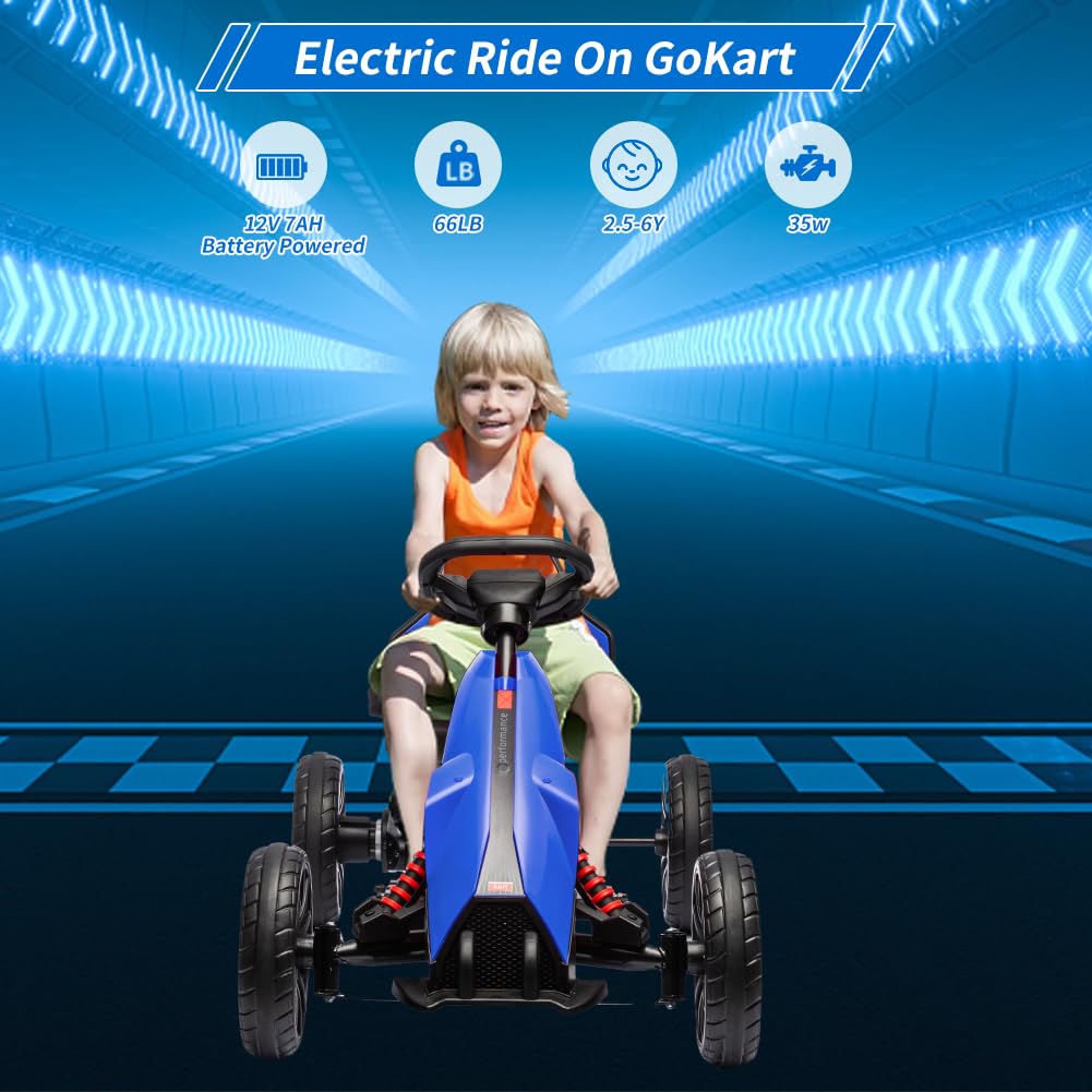 Garvee Ride - P Series: 12V Electric Go Kart for Kids,7Ah Battery Powered Car for Toddlers, Adjustable Seat, High/Low Variable Speeds,EVA Wheels, for 3-6 Years - Blue