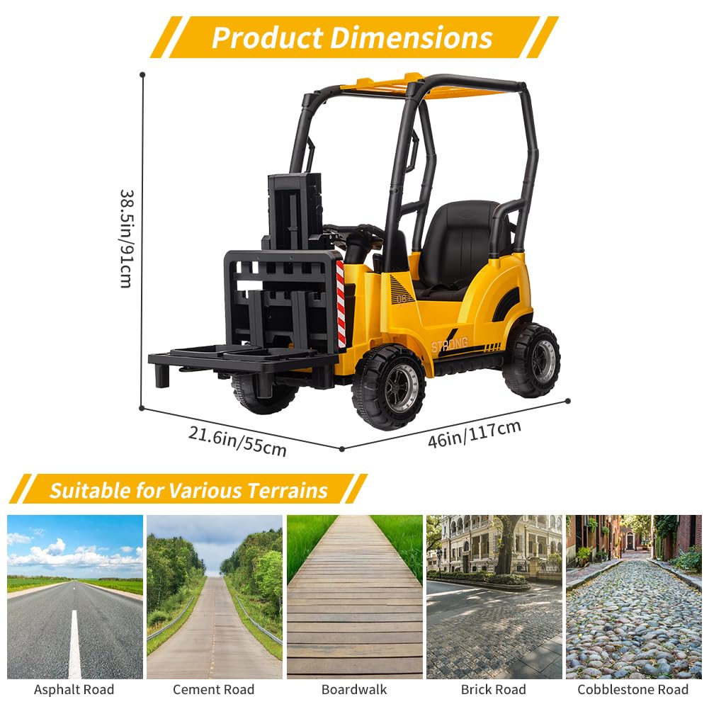 Garvee Ride - P Series: 12V Kids Forklift Ride-On: Indoor/Outdoor Fun, Realistic Design, Music, Speed Switch, 66lb Max Load, Remote Control, Ages 3-7 - Yellow