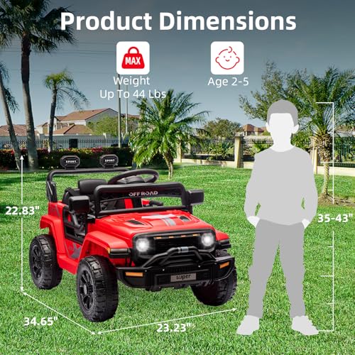 Garvee Ride - P Series: 12V Ride On Toy w/Parent Remote Control, Steering Wheel Music, 4-Wheel Spring Suspension, Led Lights, 2 Speeds, Kids Electric Vehicles for Age 3-5, Red