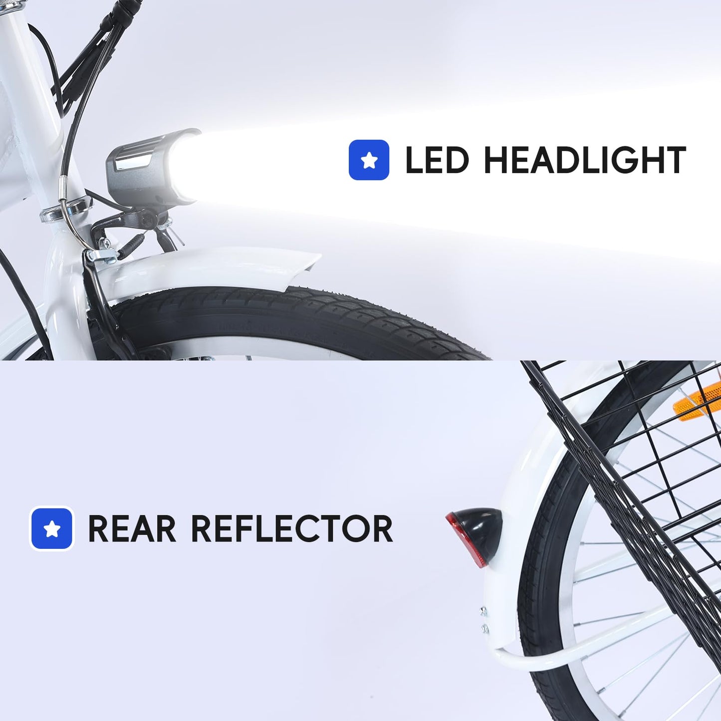 Garvee Adult Tricycle 7-Speed 24-inch 3 Wheel Bike 250W Motor Large Basket HD LED Light 36V Battery Smooth Ride Black