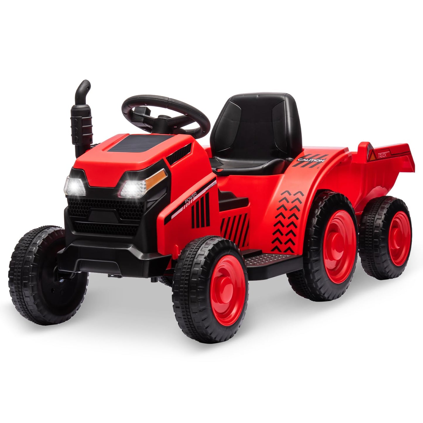 Garvee Ride - P Series: Kids Ride on Tractor with Trailer, Kids’ Electric Vehicles with Wear-Resistant Wheels, LED Headlights, Music & USB Port, Kids Ride on Car Toys for Toddlers Kids, Red