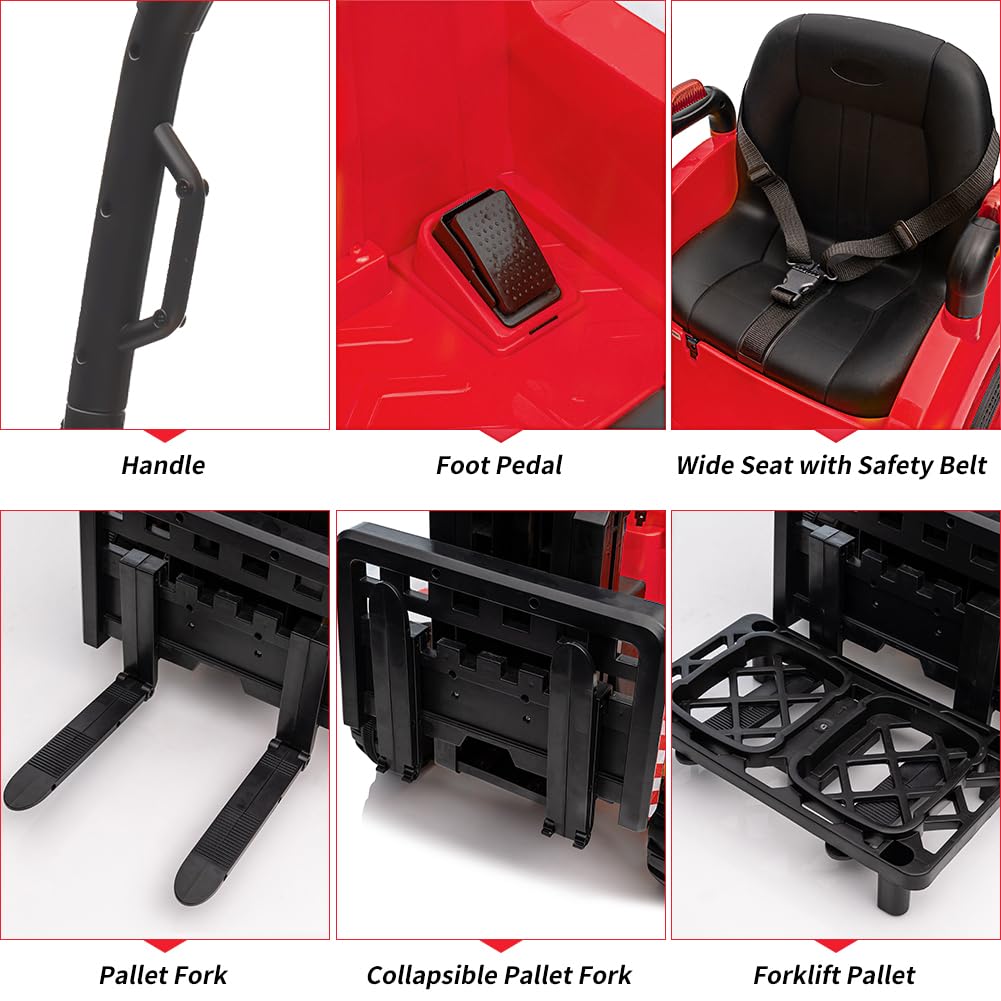Garvee Ride - P Series: 12V Kids Forklift Ride-On: Indoor/Outdoor Fun, Realistic Design, Music, Speed Switch, 66lb Max Load, Remote Control, Ages 3-7 - Red