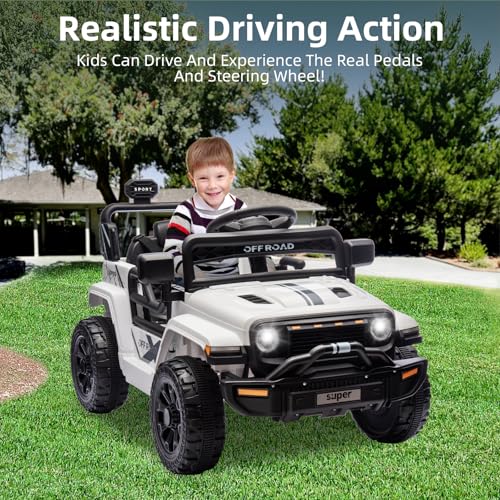 Garvee Ride - P Series: 12V Ride On Toy w/Parent Remote Control, Steering Wheel Music, 4-Wheel Spring Suspension, Led Lights, 2 Speeds, Kids Electric Vehicles for Age 3-5, White