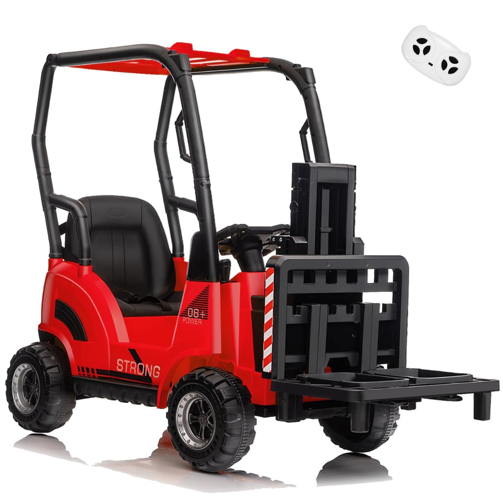Garvee Ride - P Series: 12V Kids Forklift Ride-On: Indoor/Outdoor Fun, Realistic Design, Music, Speed Switch, 66lb Max Load, Remote Control, Ages 3-7 - Red
