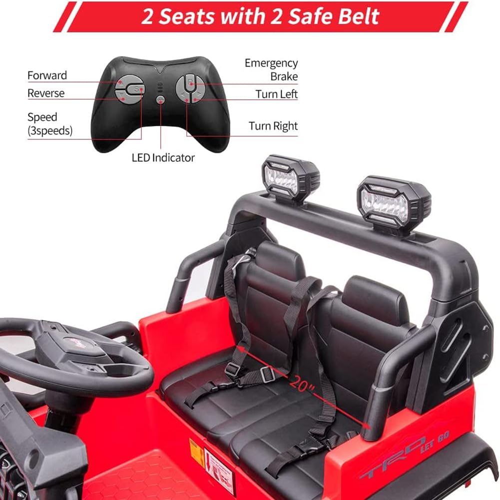 Garvee Ride - P Series: 24V Kids Ride-on Truck with Parental Remote Control, Battery Powered Ride on Car for Boys Girls 3-6 Yrs, Red