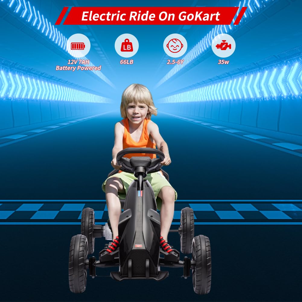 Garvee Ride - P Series: 12V Electric Go Kart for Kids,7Ah Battery Powered Car for Toddlers, Adjustable Seat, High/Low Variable Speeds,EVA Wheels, for 3-6 Years - Black