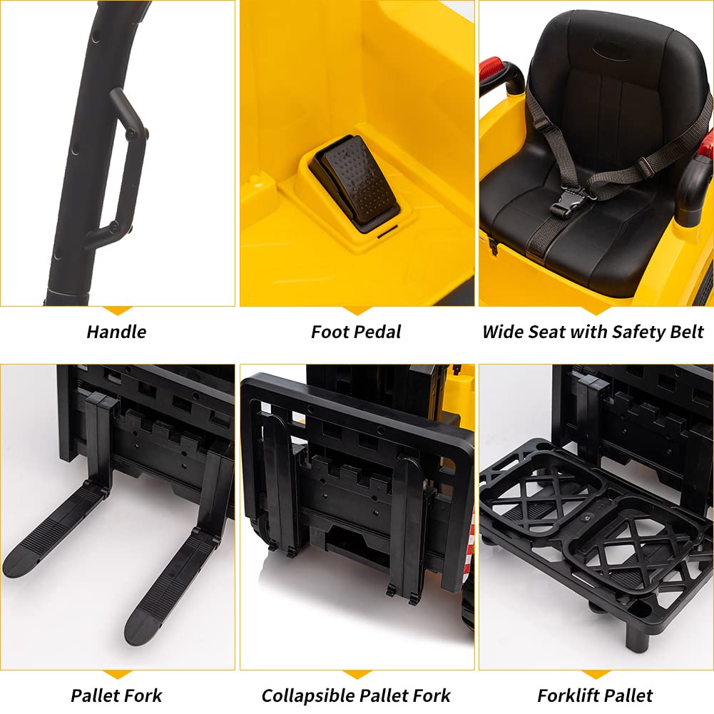 Garvee Ride - P Series: 12V Kids Forklift Ride-On: Indoor/Outdoor Fun, Realistic Design, Music, Speed Switch, 66lb Max Load, Remote Control, Ages 3-7 - Yellow