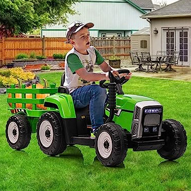 Garvee Ride - P Series: 12V Electric Tractor & Trailer for Kids, 3-6 Yrs - With RC - Green / 25W