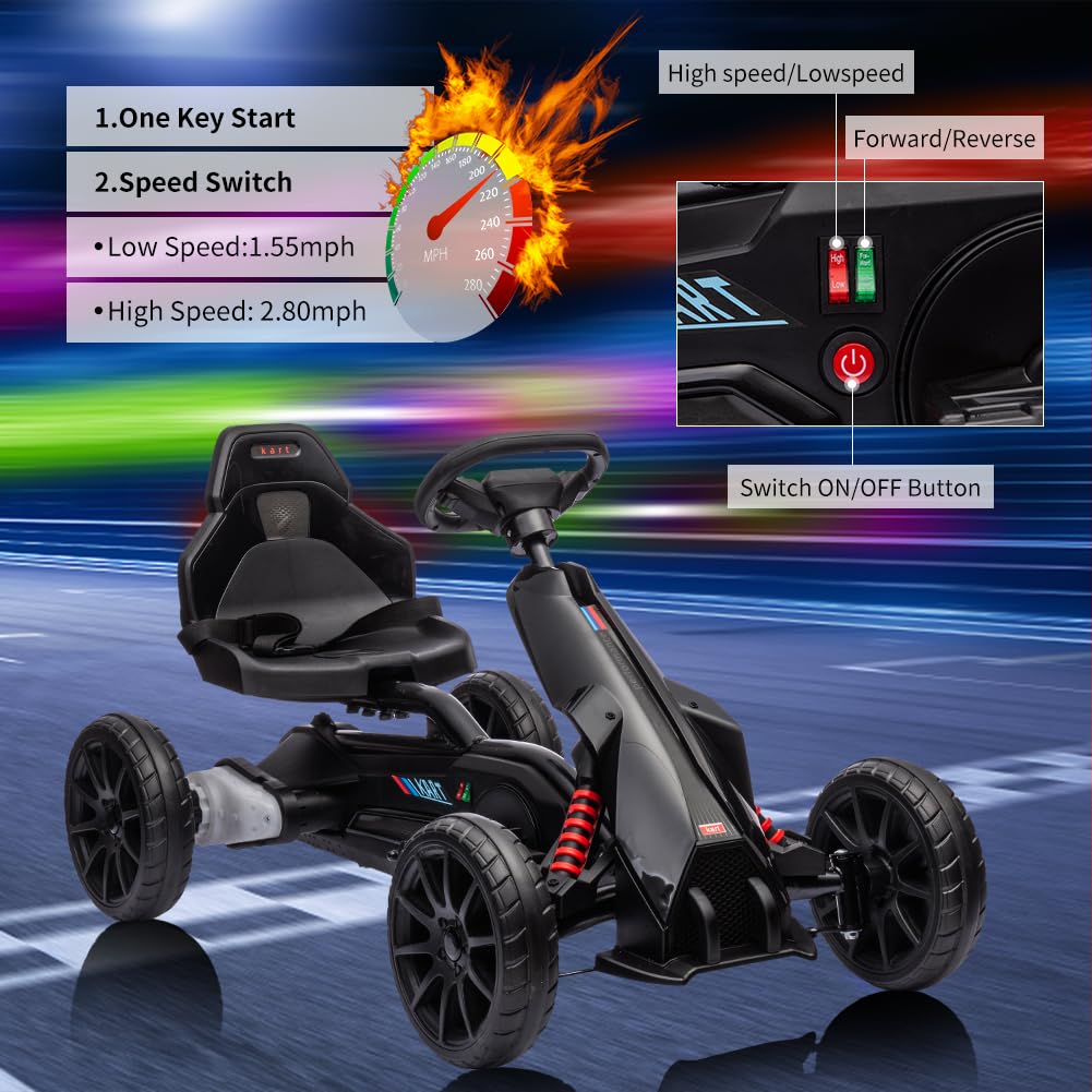 Garvee Ride - P Series: 12V Electric Go Kart for Kids,7Ah Battery Powered Car for Toddlers, Adjustable Seat, High/Low Variable Speeds,EVA Wheels, for 3-6 Years - Black