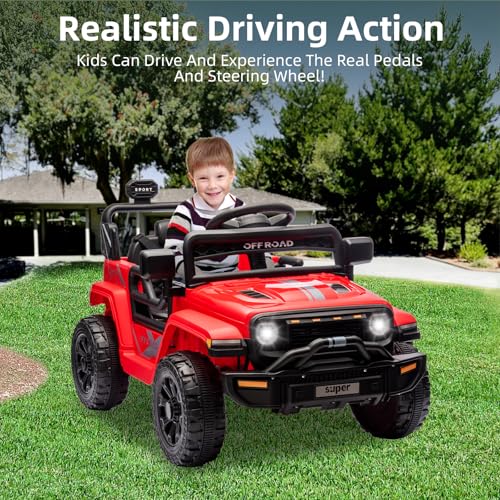 Garvee Ride - P Series: 12V Ride On Toy w/Parent Remote Control, Steering Wheel Music, 4-Wheel Spring Suspension, Led Lights, 2 Speeds, Kids Electric Vehicles for Age 3-5, Red