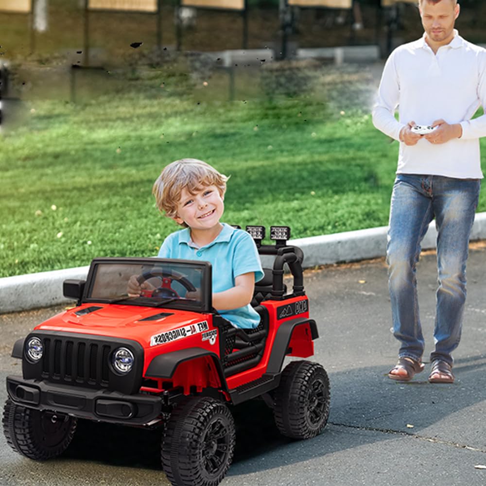 Garvee Ride - P Series: 12V Kids Electric Vehicles with Remote Control, 2 Speeds, Spring Suspension, LED Headlight, Bluetooth, Music, Battery Powered Car for Kids - Red