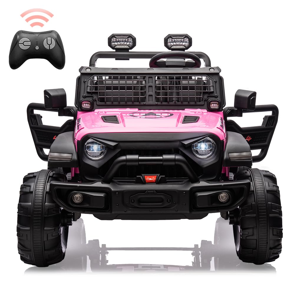 Garvee Ride - P Series: 2 Seaters Kids Ride On Truck with Remote Control,20“ Large Seat Ride On Car for Toddlers, 24V 9AH Electric Vehicle Car with Led Light,Large Storage Space, Bottle Holder,Music, Horn for 3-8 Years,Pink