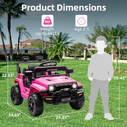Garvee Ride - P Series: 12V Ride On Toy w/Parent Remote Control, Steering Wheel Music, 4-Wheel Spring Suspension, Led Lights, 2 Speeds, Kids Electric Vehicles for Age 3-5, Pink