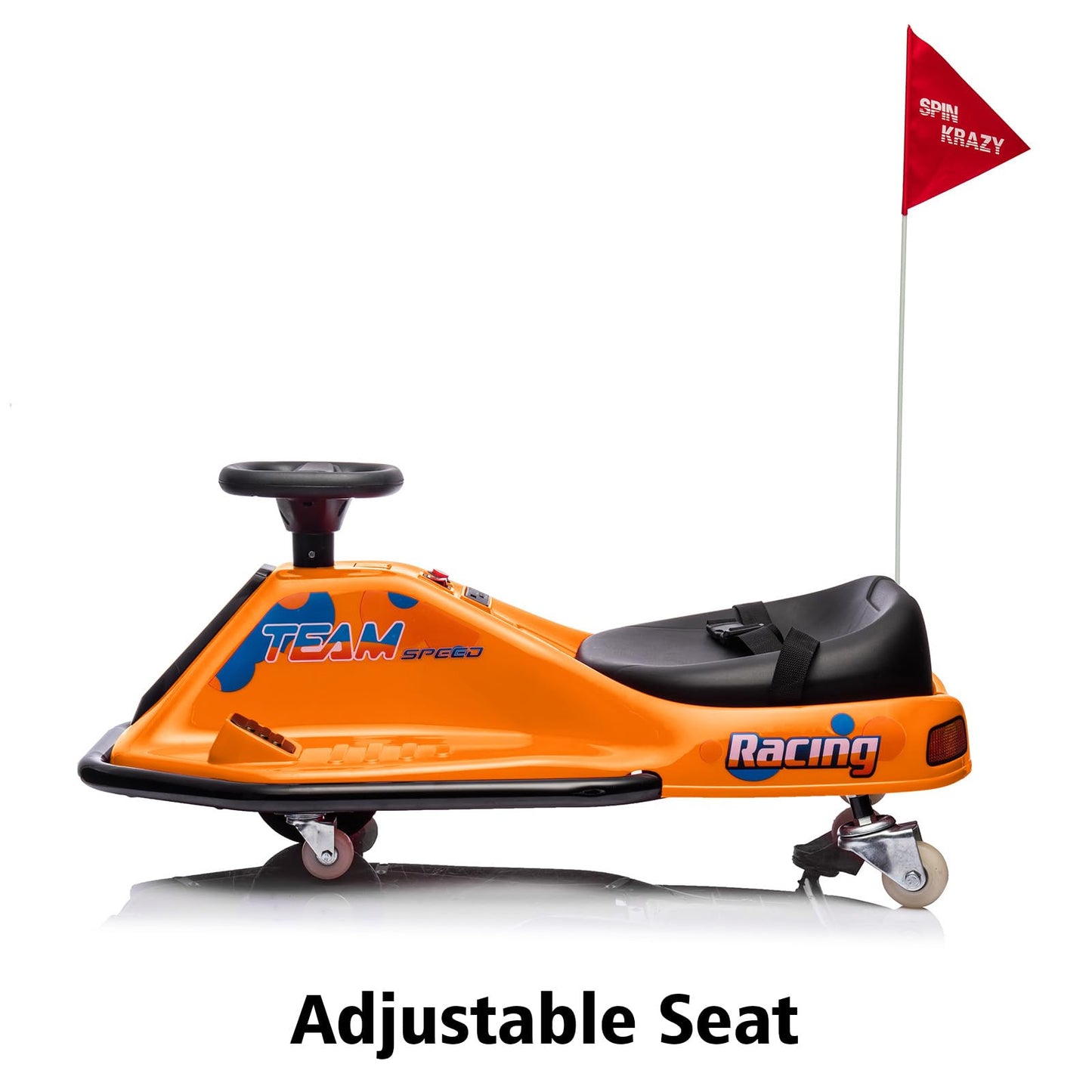 Garvee Ride - P Series: 360 Degrees Rotating Ride On Drift Car,Electric Drifting Go Kart,24V Ride On Race Car,Variable Speed for Kids,Simplified Drift System,Flashing Lights, Flag, Music - Orange