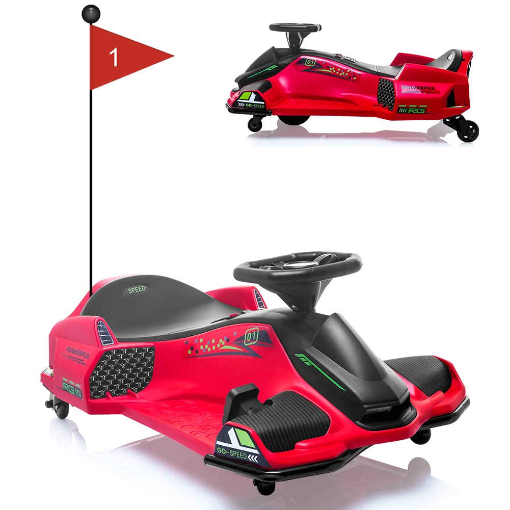 Garvee Ride - P Series: 12V Kids Ride on Drift Car for Kids, 7ah 45W Motor Electric Drifting Go-Kart Up to 5 mph Variable Speed, Built-in Music,Colorful Tail LED Light,USB,Low-Power Alarm,Max Load 110lbs, Blue - Red