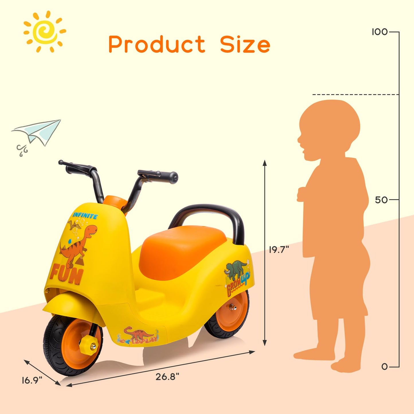 Garvee 6V Ride-On Motorcycle for Toddlers: Battery Powered, Music, Pedal, 3 Wheels, for Ages 3-6