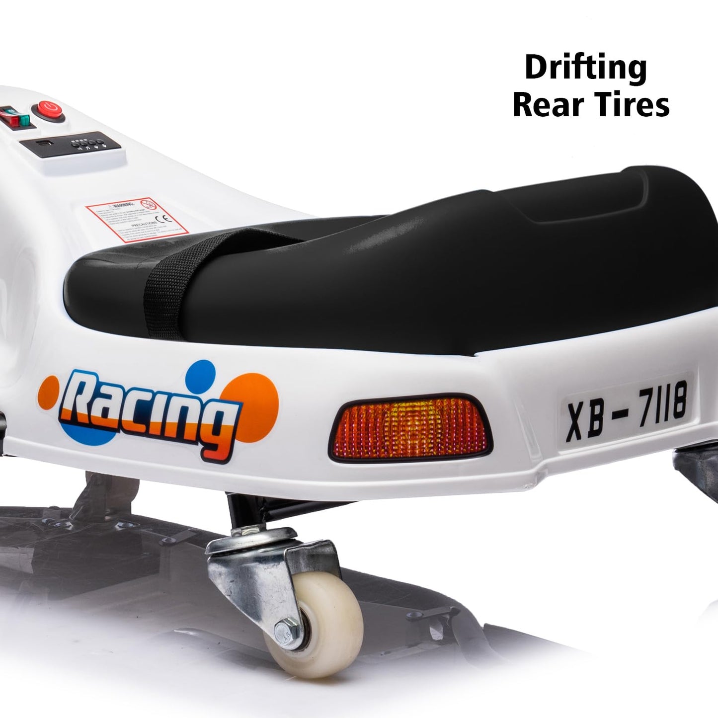 Garvee Ride - P Series: 360 Degrees Rotating Ride On Drift Car,Electric Drifting Go Kart,24V Ride On Race Car,Variable Speed for Kids,Simplified Drift System,Flashing Lights, Flag, Music - White