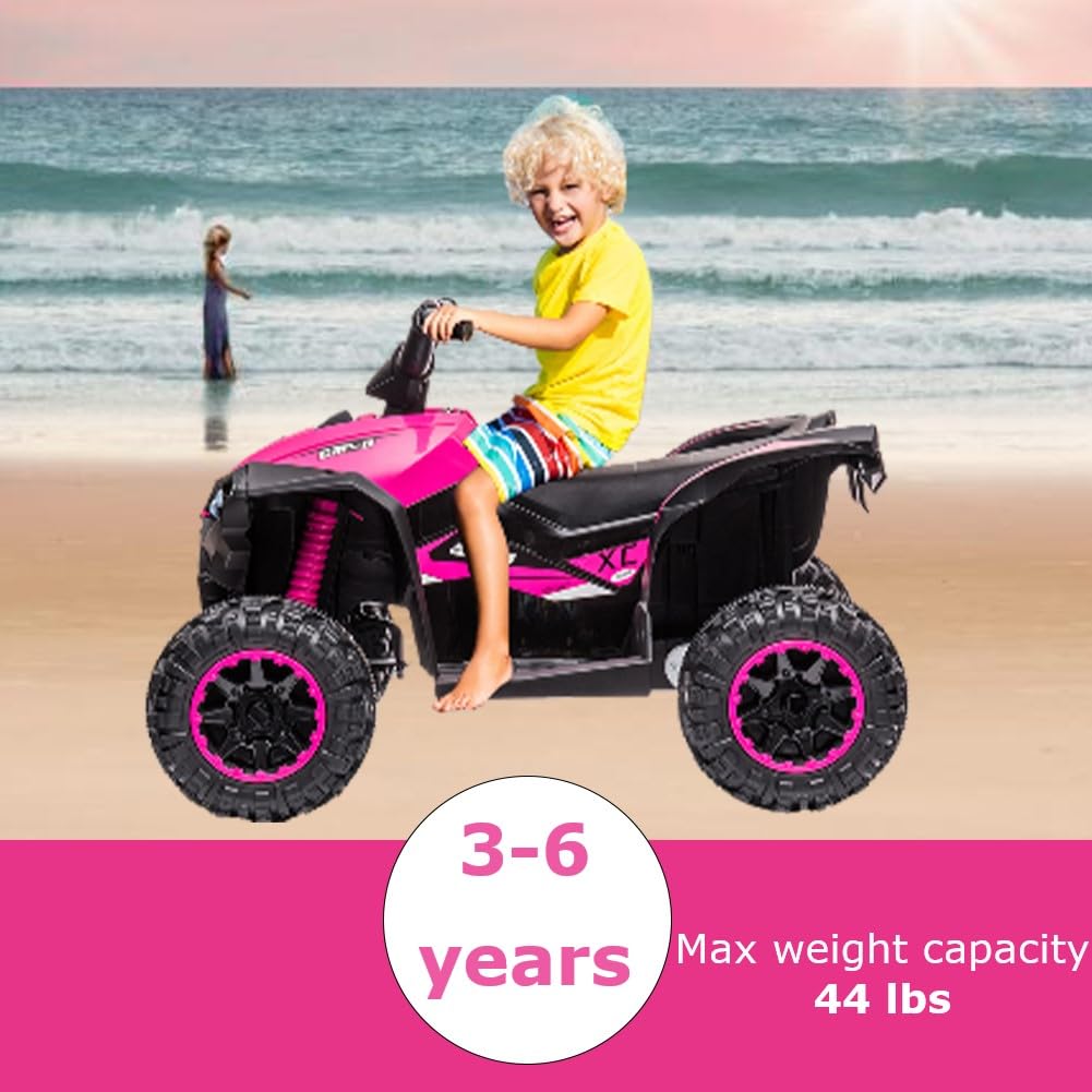 Garvee Ride - P Series: 12V Kids Quad ATV 4 Wheeler with Music, LED Lights for Boys & Girls - Pink