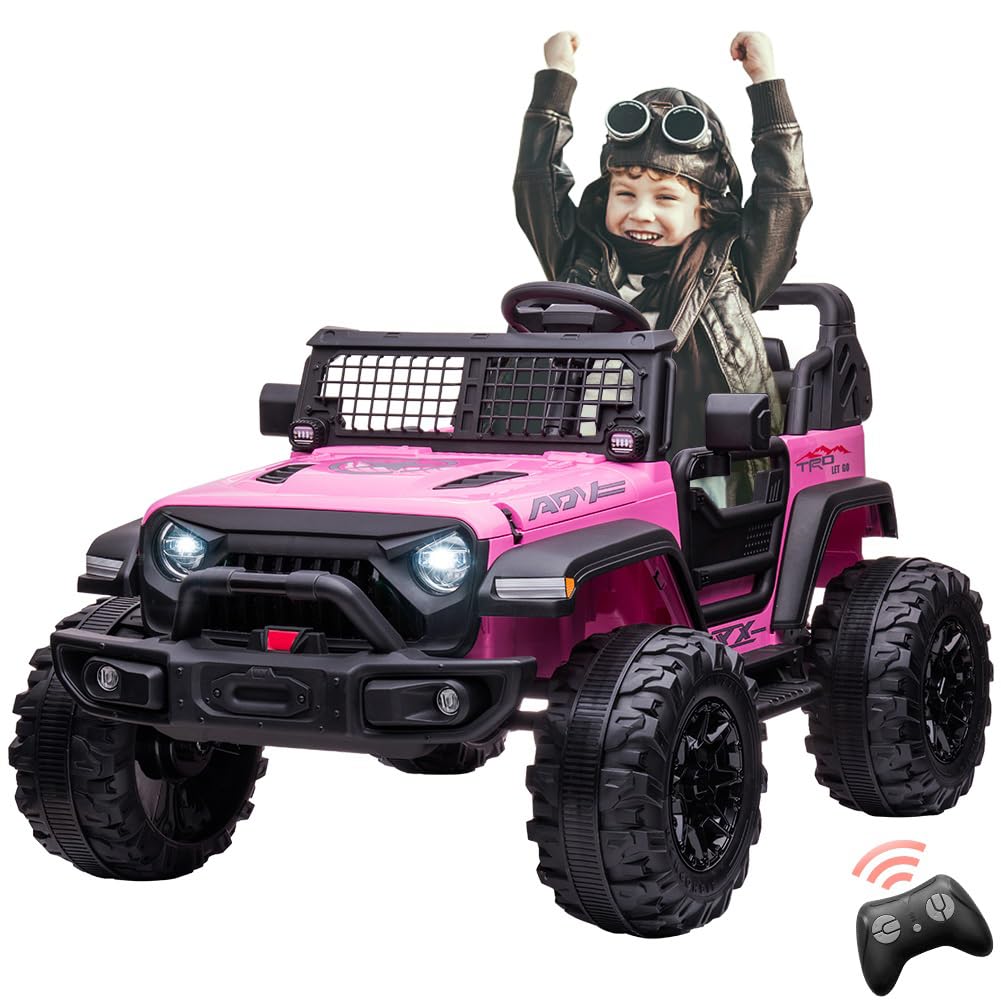 Garvee Ride - P Series: 2 Seats Battery Powered Electric Truck with Remote Control, 24V Kids Ride on Toy with 20inch Extra Width Seat for 3-8 Years Kids, Pink
