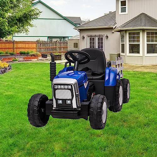 Garvee Ride - P Series: 12V Electric Tractor & Trailer for Kids, 3-6 Yrs - With RC - Blue / 35W