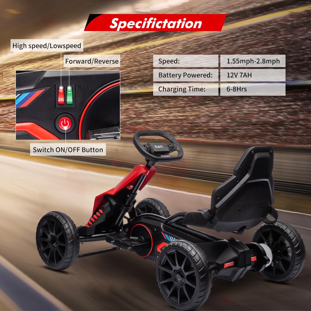 Garvee Ride - P Series: 12V Electric Go Kart for Kids,7Ah Battery Powered Car for Toddlers, Adjustable Seat, High/Low Variable Speeds,EVA Wheels, for 3-6 Years - Red