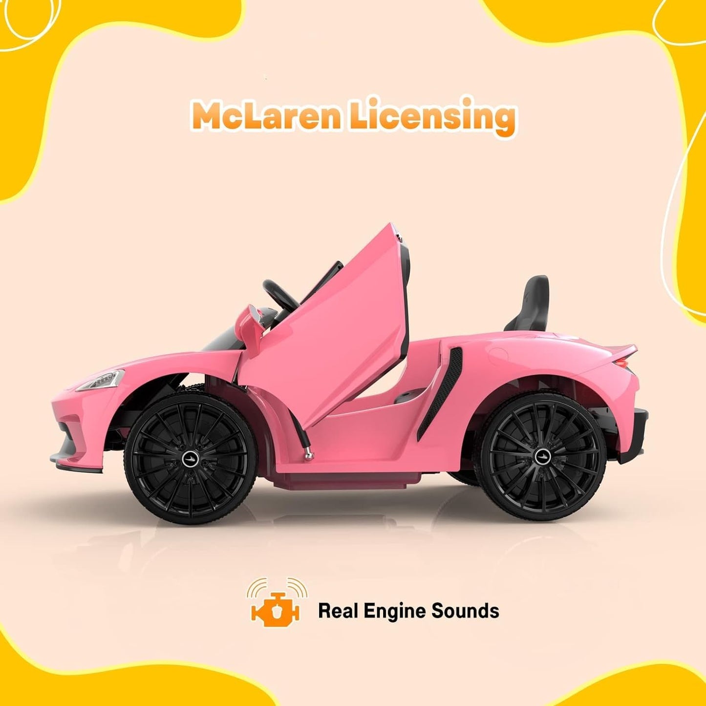 Garvee Ride - P Series: 12V Kids Ride on Car, Licensed Mclaren Battery Powered Electric Car with Remote Control, 3 Speeds, Bluetooth Music, Horn, LED Lights, 4-Wheel Ride on Toys - Pink